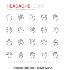 Collection of stress, headache and depression related line icons. 48x48 Pixel Perfect. Editable stroke