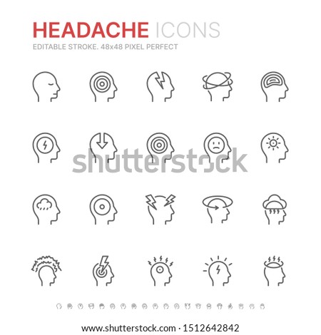 Collection of stress, headache and depression related line icons. 48x48 Pixel Perfect. Editable stroke