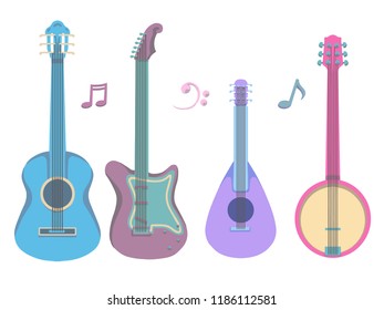 Collection of string music instrument illustrations