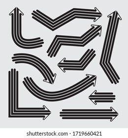 Colección de flechas en curva de diferentes maneras