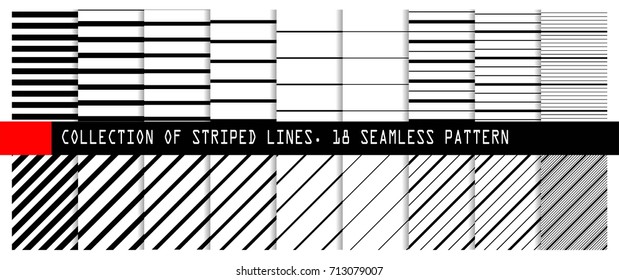 COLLECTION OF STRIPED LINES. SEAMLESS VECTOR PATTERN. GRAY GEOMETRIC TEXTURE