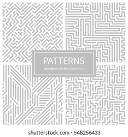 Collection of striped seamless geometric patterns. Gray and white texture. Digital backgrounds.