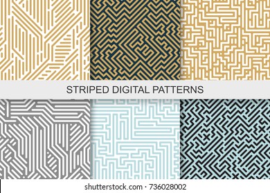 Collection of striped seamless geometric patterns. Colorful texture. Digital background.