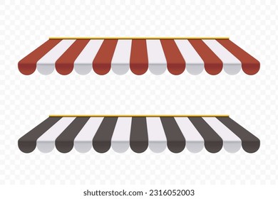 Collection of striped sunshade. Template outdoor awnings. Isolated on a transparent background. Vector mockup