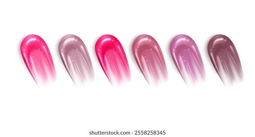 Collection of strokes of lipsticks various colors isolated on white, Oil or acrylic liquid lipstick Vector format