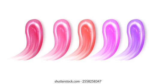 Collection of strokes of lipsticks various colors isolated on white, Oil or acrylic liquid lipstick Vector format