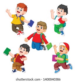 the collection of the student holding the book with the different posing