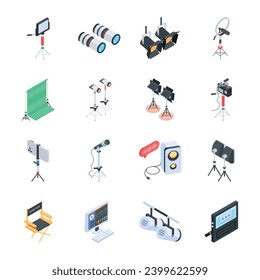 Collection of Studio Accessories Isometric Icons 

