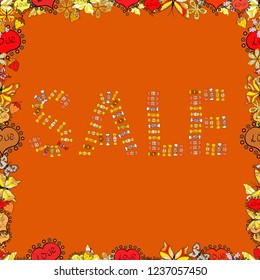 Collection with style backgrounds for your project, commercial banner, flayer, animation, advertisement, sale, frame. Vector. Seamless pattern. Sale lettering in orange, red and yellow colors.