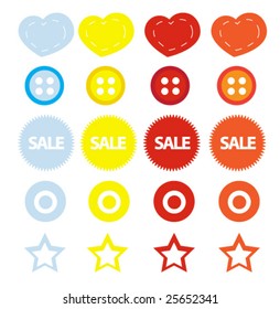 Collection of style elements - heart, star, button, star, disc