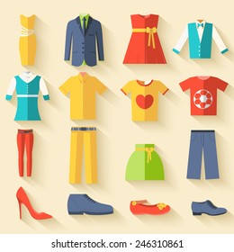 collection style fashion clothing for people icon set background concept. Vector template for web and mobile design