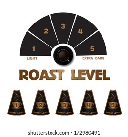 Collection of  styled coffee labels, roast level. Vector illustration.