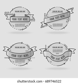 Collection of Styled memphis Ribbons, Labels, Tags, Emblems. Vector