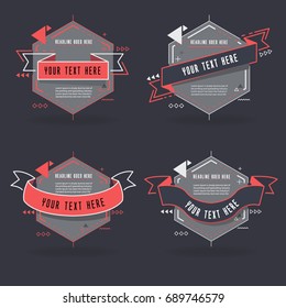 Collection of Styled memphis Ribbons, Labels, Tags, Emblems. Vector