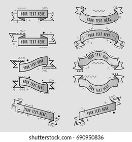 Collection of Styled memphis Ribbons, Labels, Tags, Emblems. Vector