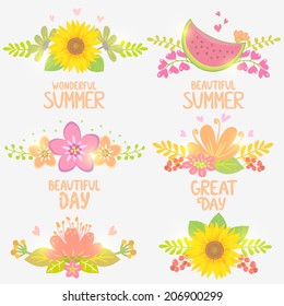 collection stylish and beautiful flowers and fruits for design