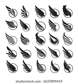 Collection of Stylish Black Wing Logo Designs with Elegant Circular Elements