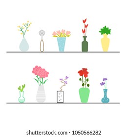 Collection of stylish bouquets in vases. Great for use by flower shops. Cool graphics.  Vector illustration