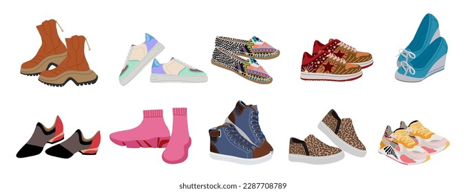 Collection of stylish elegant womens shoes vector.