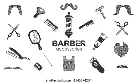 A collection of stylish hand-drawn accessory icons for the barber shop.