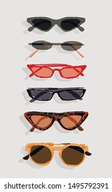 Collection of stylish multi-colored glasses of different fashionable shapes.
