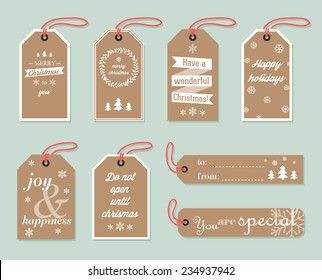 Collection of stylish New year and christmas gift tags. Vector illustration