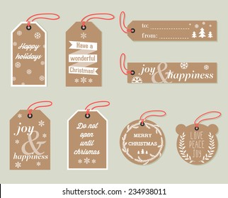 Collection of stylish New year and christmas gift tags. Vector illustration