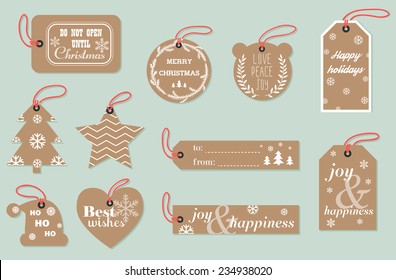 Collection of stylish New year and christmas gift tags. Vector illustration