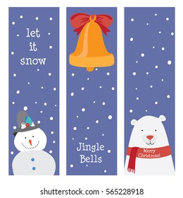 Collection of stylish New year and christmas banners. Set of 3 printable hand drawn holiday banners in white on blue paper. Vector seasonal badge design