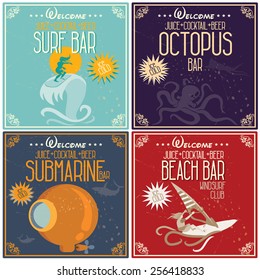 Collection of a stylish ocean label signs