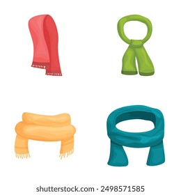 Collection of stylish scarf designs in various colors isolated on white background