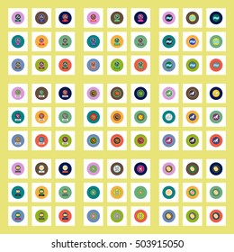 Collection of stylish vector icons in colorful circles Zodiac elements