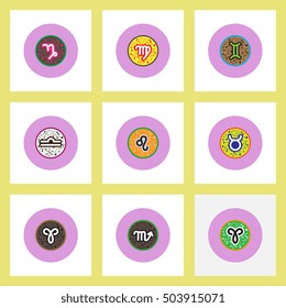Collection of stylish vector icons in colorful circles Zodiac