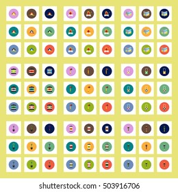 Collection of stylish vector icons in colorful circles Camping stuff