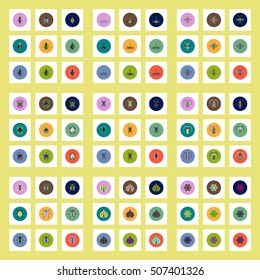 Collection of stylish vector icons in colorful circles insects