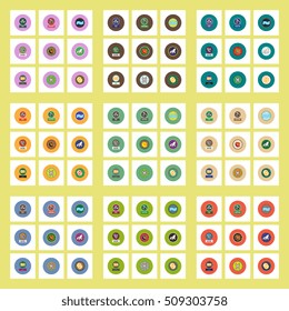 Collection of stylish vector icons in colorful circles Zodiac elements