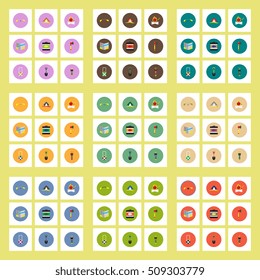 Collection of stylish vector icons in colorful circles Camping stuff