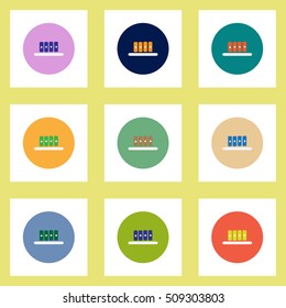 Collection of stylish vector icons in colorful circles office folders on shelf