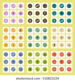 Collection of stylish vector icons in colorful circles body osteoarthritis