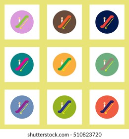 Collection of stylish vector icons in colorful circles escalator down