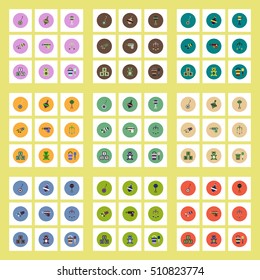 Collection of stylish vector icons in colorful circles baby toys set