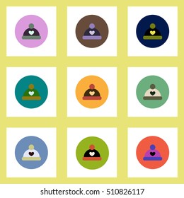 Collection of stylish vector icons in colorful circles children hat