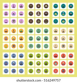 Collection of stylish vector icons in colorful circles different kinds of buildings
