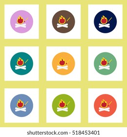 Collection of stylish vector icons in colorful circles fire and match