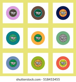 Collection of stylish vector icons in colorful circles Zodiac signs Scorpio