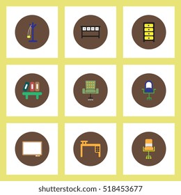 Collection of stylish vector icons in colorful circles Office Furniture