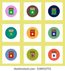 Collection of stylish vector icons in colorful circles Matchbox and matches