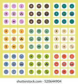 Collection of stylish vector icons in colorful circles insects