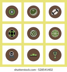 Collection of stylish vector icons in colorful circles sport balls and rewards