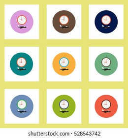 Collection of stylish vector icons in colorful circles clock airplane